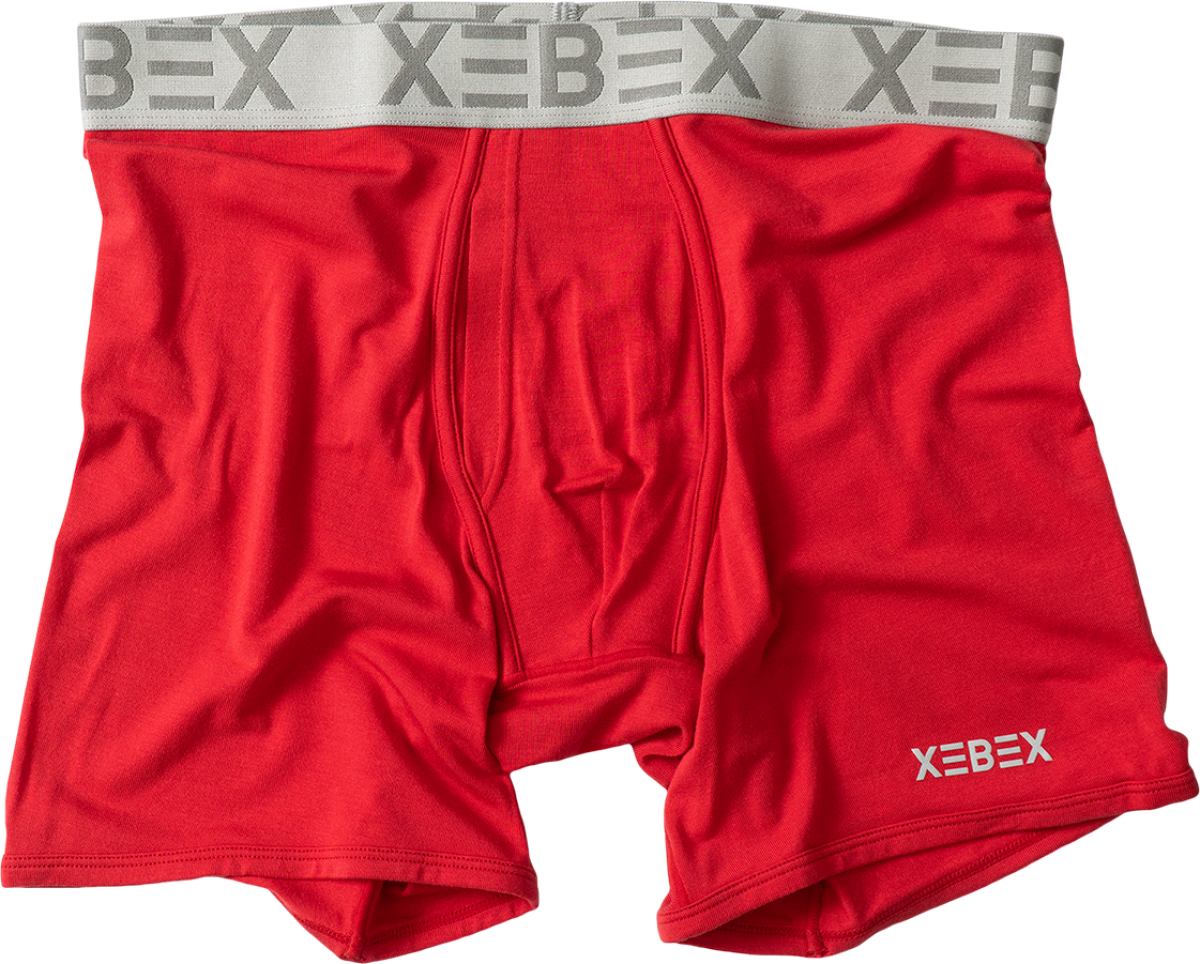 Xebex flat lay image of modal boxer brief in firehouse red