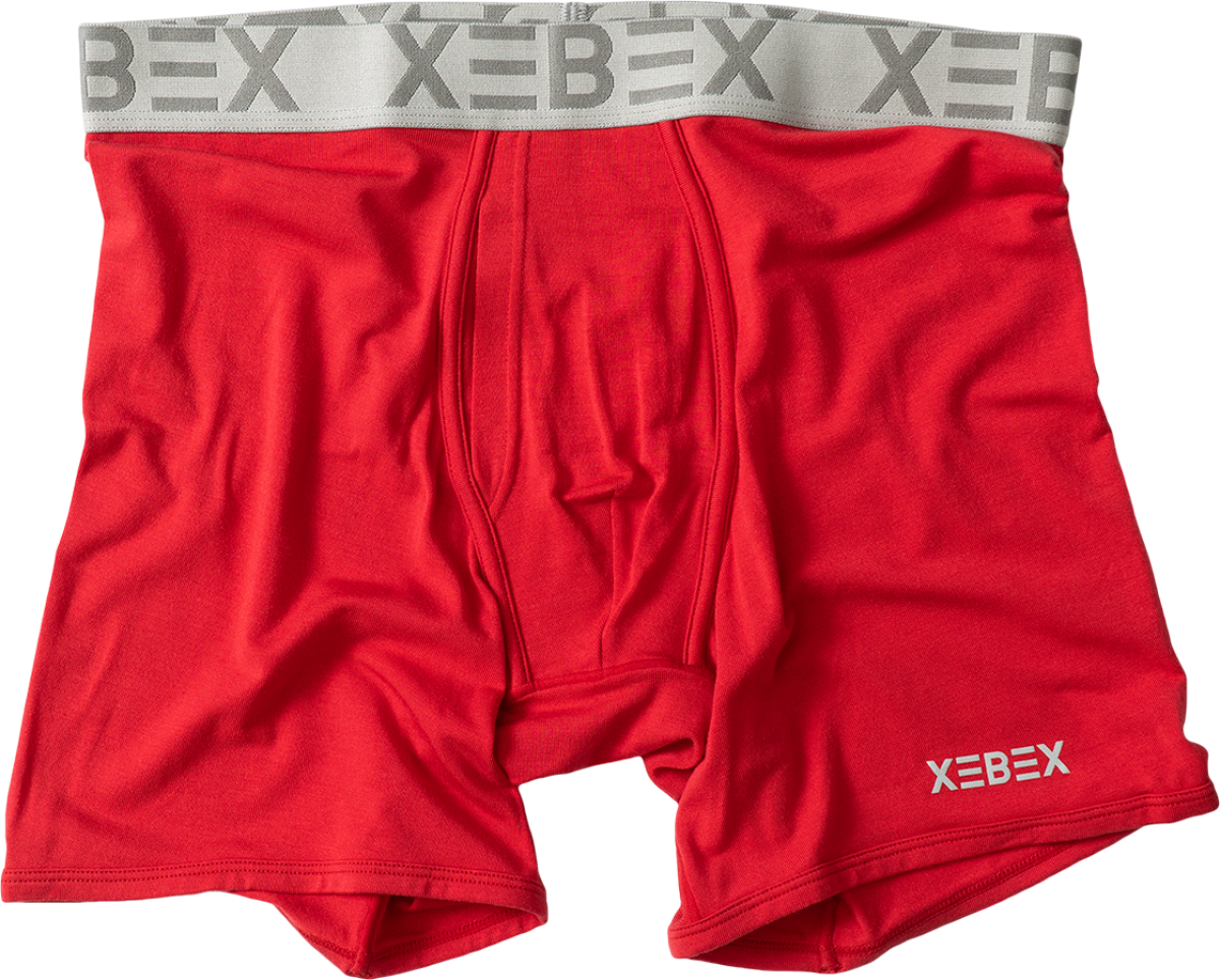 xebex_firehouse_modal_boxer_brief_flatlay Xebex flat lay image of modal boxer brief in firehouse red